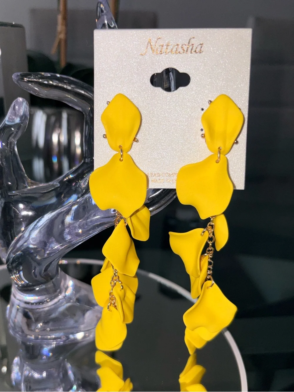 Natasha Couture Yellow Petal Drop Earrings